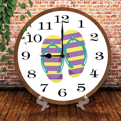 Flip Flops Wall Clock 10 Inch Silent Non Ticking Battery Operated Wooden Modern Office Simple Minimalist Clock Decorative for Kitchen Home Bathroom Living Room