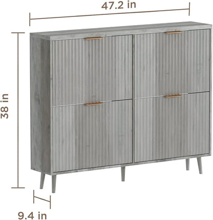 Shoe Cabinet Storage,Modern Freestanding Organizer with 4 Flip Drawers,Narrow Shoe Rack Cabinet for Entryway,Grey