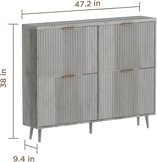 Shoe Cabinet Storage,Modern Freestanding Organizer with 4 Flip Drawers,Narrow Shoe Rack Cabinet for Entryway,Grey