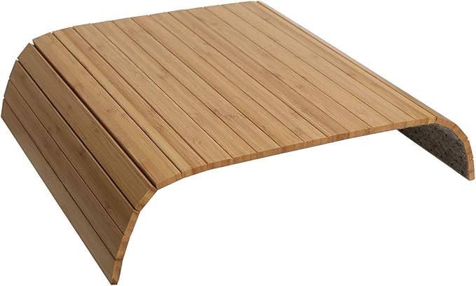 GEHE Sofa Arm Tray Table - Flexible/Foldable Couch Arm Table Perfect for Drink & Snacks Great Armrest Tray (16.5" L x 13.25" W x 0.35" H, Natural Bamboo)