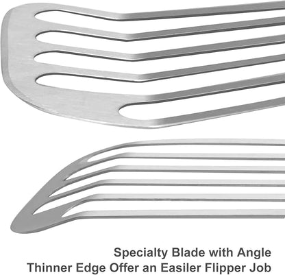 KSENDALO Flexible Fish Spatula Stainless Steel, One-Piece Slotted Metal Turner Flipper for Eggs & Cooking, Dishwasher Safe, Silver