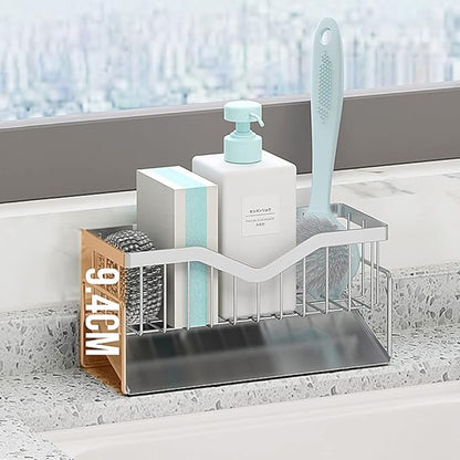 MINGFANITY Kitchen Sink Caddy Sponge Holder, Quick Draining, SUS 304 Stainless Steel Sponge Organizer, Basket for Cleaning and Scrub Tool, Kitchen Sink Brush Caddy Holder
