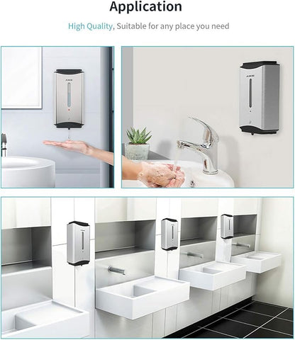 AIKE Automatic Soap Dispenser Commercial Wall Mounted Liquid Dispenser Polished Stainless Steel Finish 1100ml Large Capacity