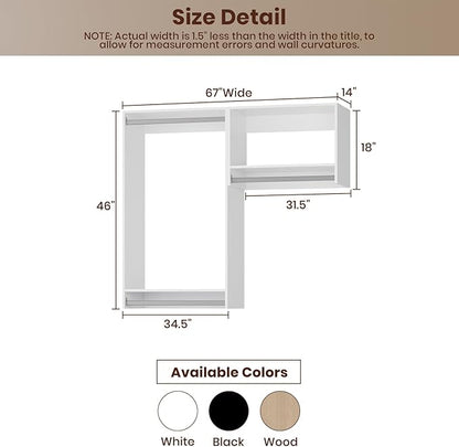 ROOMTEC Modular Closet System, 67" Wall-Mounted Closet Organizer with Hanging Rods, Wooden Tower for Walk-In Closets, Wardrobe Storage Kit, White