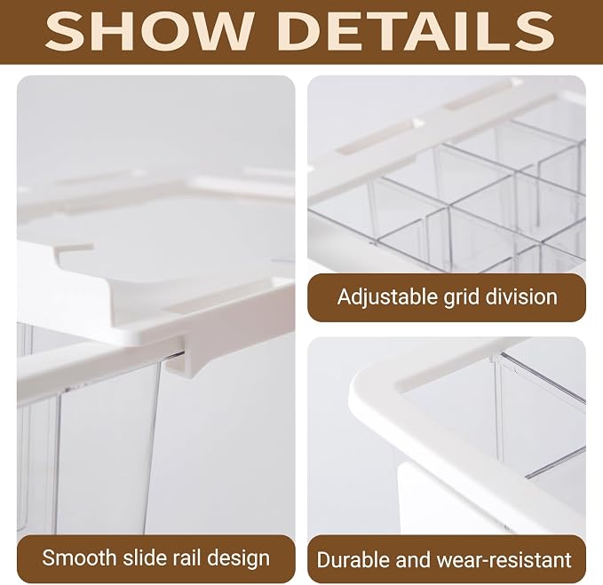 Pull Out Sock Organizer for Closet, 15 Cells Detachable Underwear Drawer Organizer with Slide Rail, Clear Women Drawer Storage for Underwear, Socks, Ties, Belts, Scarf