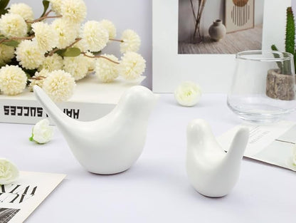LAIDANLA Small Birds Statues White Modern Style Home Decor Birds Small Animal Sculpture for Living Room Office Desktop Shelf Coffee Table Bedroom（2pcs）