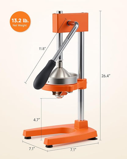 CO-Z Manual Citrus Juicer, Heavy-Duty Manual Juicer with Conical & Flat Pressure Plates, Professional Lemon Squeezer for Orange Pom Lime Lemon Juice, Dishwasher Safe Juice Press, Orange