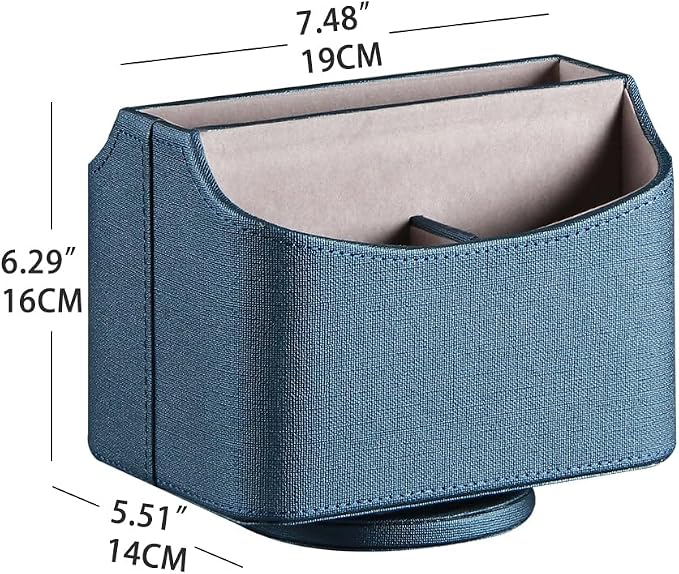 PUSU Remote Control Holder PU Leather 360 Degrees Rotatable Desktop Supply Organizer Storage Box for Controllers Media Stationery Nightstand TV Caddy E-reader iPad Phone Pen/Pencil Cosmetic