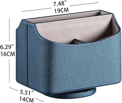 PUSU Remote Control Holder PU Leather 360 Degrees Rotatable Desktop Supply Organizer Storage Box for Controllers Media Stationery Nightstand TV Caddy E-reader iPad Phone Pen/Pencil Cosmetic