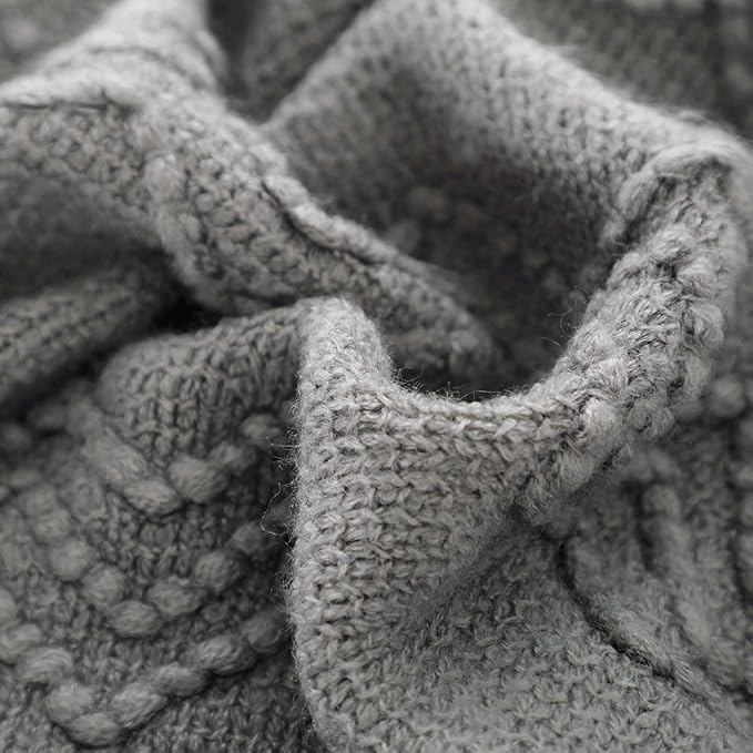 BOURINA Throw Blanket Textured Solid Soft Sofa Throw Couch Cover Knitted Decorative Blanket, 60 inch x 80 inch Dark Grey
