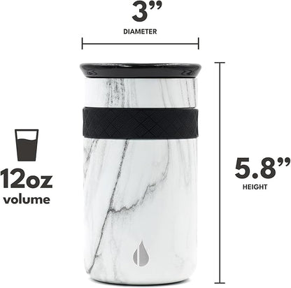 Elemental Artisan Insulated Tumbler, Triple Wall Coffee Travel Mug, Reusable Stainless Steel Coffee Tumbler with Ceramic Lid, Thermal Coffee Cups for Hot (6 Hrs) & Cold (18 Hrs), 12oz - White Marble