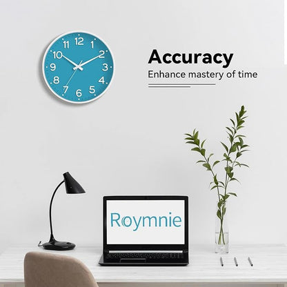 Roymnie Wall Clock 12 Inch Silent Wall Clocks Battery Operated-Modern Non Ticking Analog Clock Decorative for Kitchen Bedroom Office (Blue)