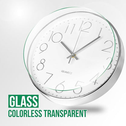 Wall Clock 10 Inch Non-Ticking Silent Modern Simple Style Round Decor Clock Silver Stereoscopic Dial Quartz Wall Clocks for Home/Office/School/Living Room/Bedroom/Kitchen