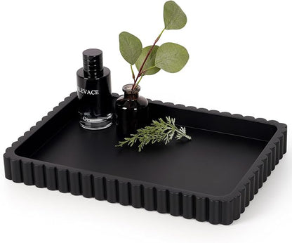 Concrete Decorative Tray for Coffee Table Decor, 14" Coffee Table Tray Ottoman Tray Table Centerpieces, Rectangular Modern Decorative Trays for Home Decor, Living Room, Entry, Black