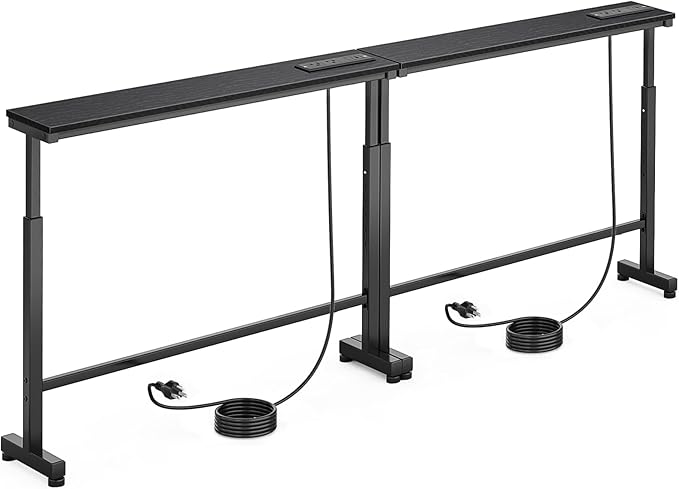 Dicasser 2 Pack Narrow Console Sofa Table with Adjustable Height (22"-33") & 2 Power Outlets, Skinny Behind Couch Table for Living Room Entryway Hallway, 79" L x 7" W x 33" H (Black)