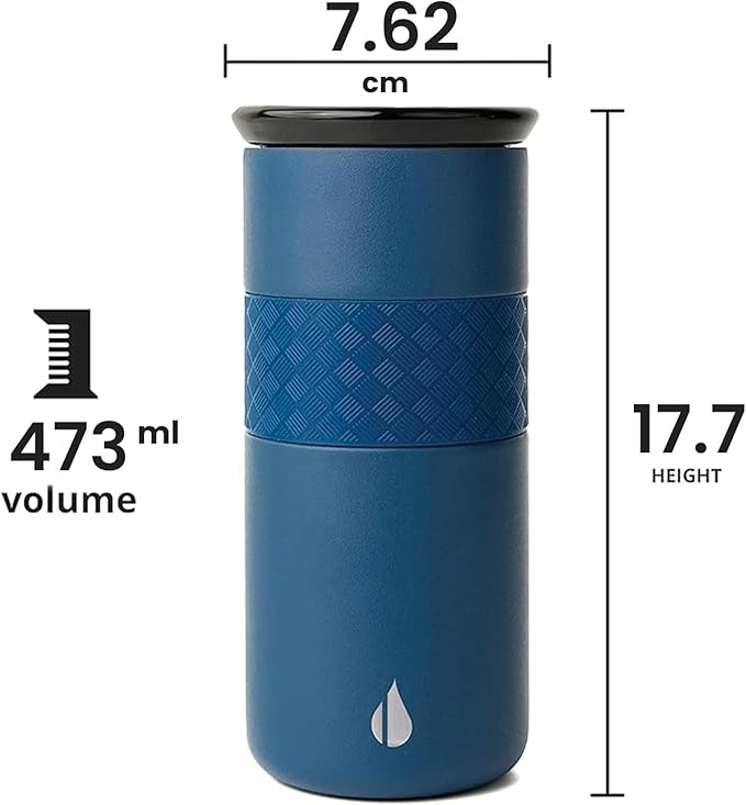 Elemental Artisan Insulated Tumbler, Triple Wall Coffee Travel Mug, Reusable Stainless Steel Coffee Tumbler with Ceramic Lid, Thermal Coffee Cups for Hot (6 Hrs) & Cold (18 Hrs), 16oz - Navy Blue