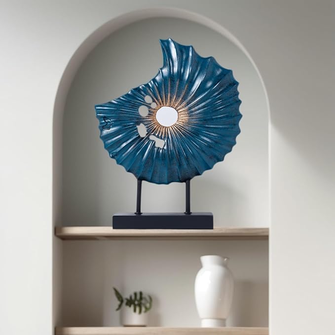 LuckySunDecorQZ Unique Round Coin Sculpture Decorative Objects for Shelf Home Decor Accents, Modern Abstract Tabletop Decor Items for Living Room Fireplace Mantel, Above Cabinet (Blue L)