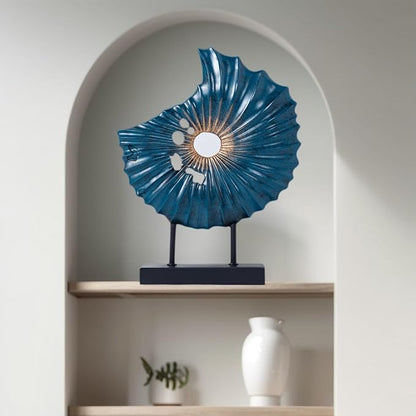LuckySunDecorQZ Unique Round Coin Sculpture Decorative Objects for Shelf Home Decor Accents, Modern Abstract Tabletop Decor Items for Living Room Fireplace Mantel, Above Cabinet (Blue L)