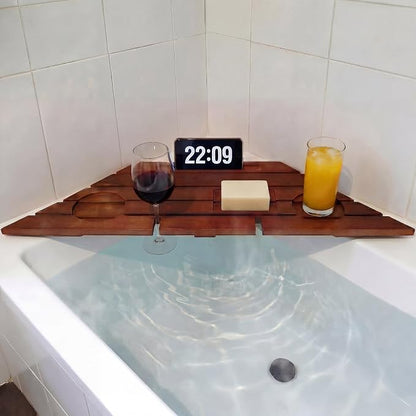 Junkin Corner Bathtub Tray Bamboo Non Slip Bathtub Corner Tray Caddy Farmhouse Bamboo Shelf for New Home House Warming Birthday Wedding Gifts for Couple Bridal Shower Gift for Women