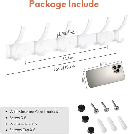 Optish Coat Rack Wall Mount, Coat Hook Wall Mount, Wall Hooks for Hanging, Hat Rack for Walls, Coats Hanger with 12 Hook, Towel Hooks for Bathrooms (1 Pack, White)