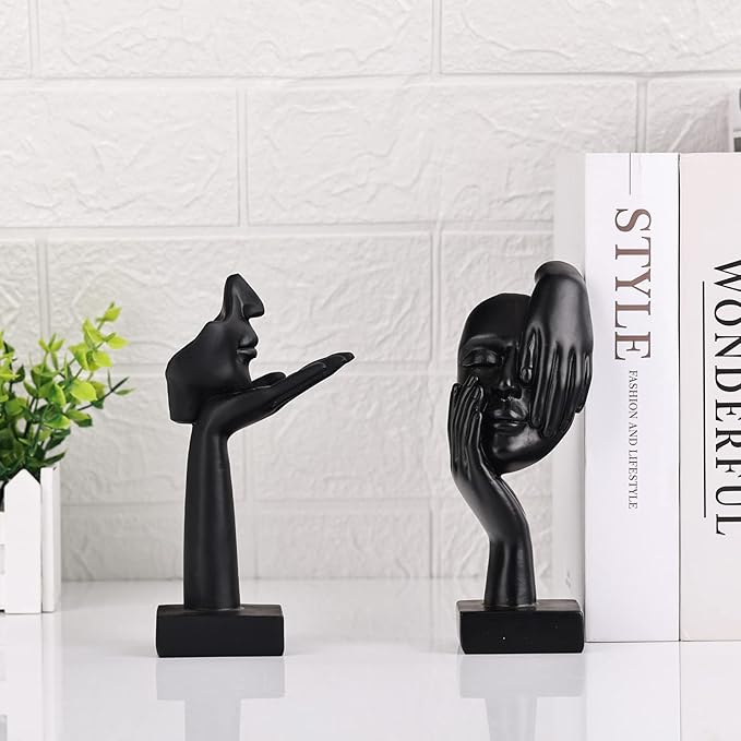oliruim 6.5" H Black Art Thinker Figurines 2 PCS, Abstract Small Statues Home Accent Decor for Shelf, Office Desk, Living Room, Knick Knacks Decorations for Shelves (2 PCS Black)