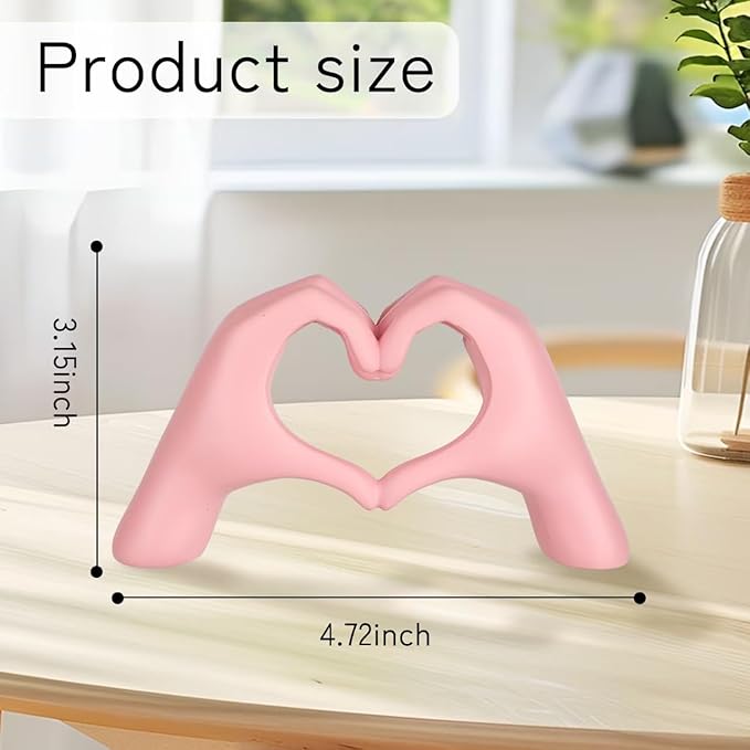 Small Pink Decor,Resin Heart Hands Sculpture for Living Room Bedroom Bookshelf Shelves Office Desk Decor,Love Finger Modern Statue for Wedding Decorations,Unique Birthday for Women Girls.