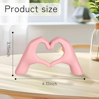 Small Pink Decor,Resin Heart Hands Sculpture for Living Room Bedroom Bookshelf Shelves Office Desk Decor,Love Finger Modern Statue for Wedding Decorations,Unique Birthday for Women Girls.