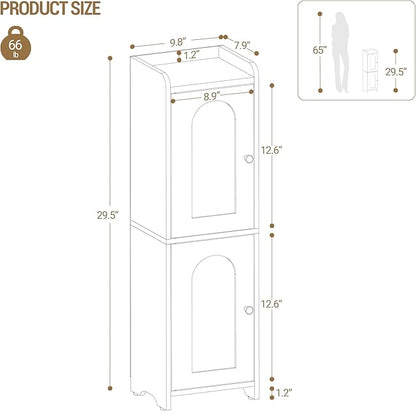 Hzuaneri Bathroom Storage Cabinet, Small Corner Floor Cabinet with 2 Doors and Adjustable Shelf, Narrow Toilet Paper Cabinets, Bathroom Organizer for Small Spaces, 7.9" D x 9.8" W x 29.5" H Yellow