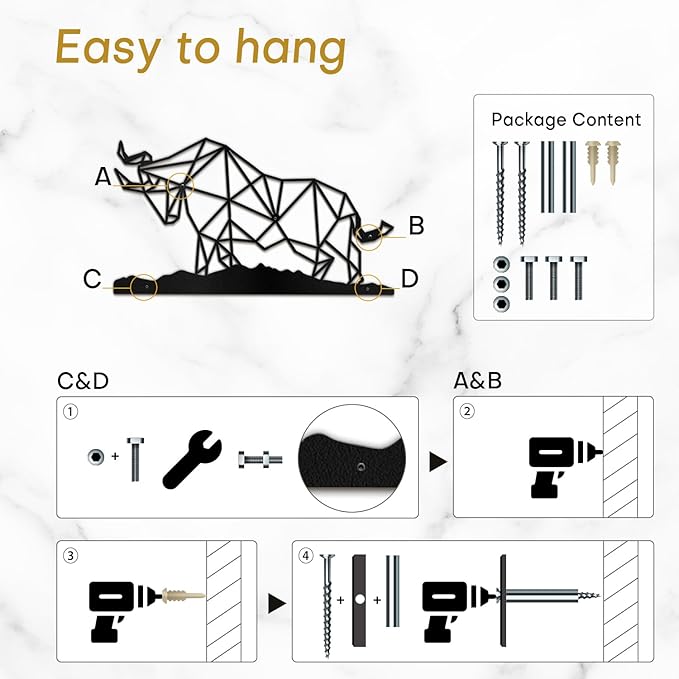 SIGNLEADER Metal Wall Art Decor Rhino Warrior Fighting Modern Abstract Wall Sculpture Hangings Home Decoration for Living Room, Bedroom, Bathroom, Kitchen, Outdoor - 12" Black