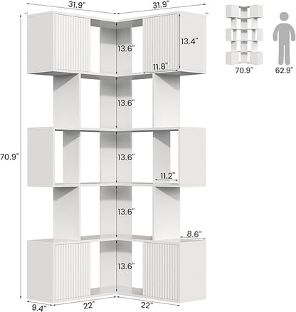 Semoic 71 inch Corner Bookshelf, 5 Tier Storage Bookcase, L-Shaped Cube Bookshelf, Wood Modern Book Shelf Organizer for Living Room/Home Office/Bedroom Display Unit, White