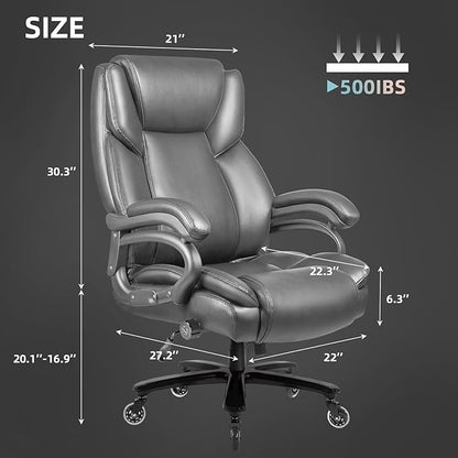 VITESSE 500lbs Heavy Duty Office Chair for Low Back Pain Relief, Big and Tall Office Chair with Ergonomic Lumbar Support, High Back Executive Chair with Quiet Rubber Wheel（Grey）