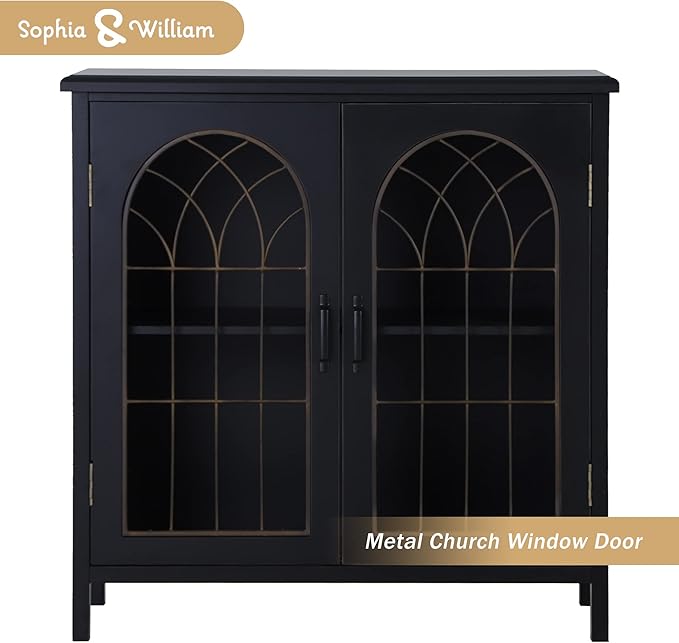 Sophia & William Accent Cabinet with 2 Doors Distressed Storage Cabinet Display Cabinet with Metal Church Window Door for Entryway Living Room