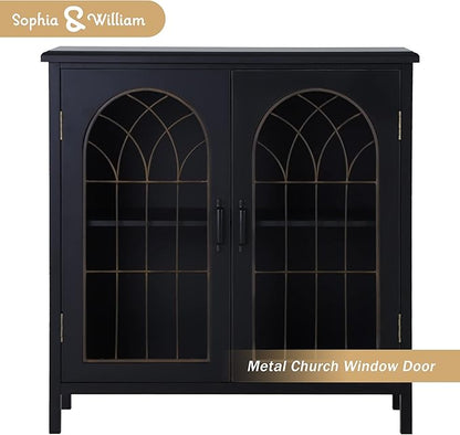 Sophia & William Accent Cabinet with 2 Doors Distressed Storage Cabinet Display Cabinet with Metal Church Window Door for Entryway Living Room