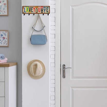 Valentines Key Holder Wall Mount Love You Bye Key Holder Hook Rack Organizer Hanger with 6 Hooks for Wall Express Love Art Sign Decor for Entryway Front Door(Vintage Style,11.8 x 4)