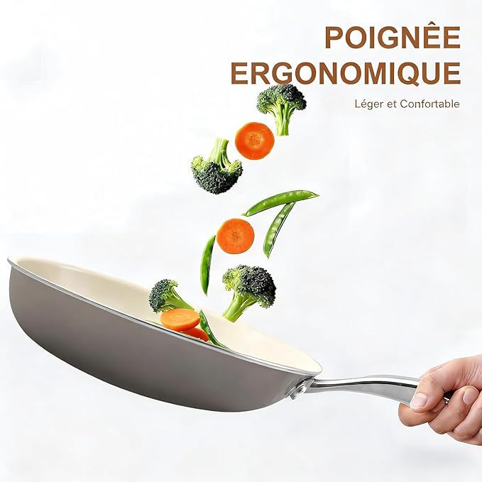 9.25 Inch Ceramic Nonstick Frying Pan with lid Skillet - PFAS-Free, Non-Toxic, Oven Safe & Induction Ready, Aluminum Cookware with Stainless Steel Handle