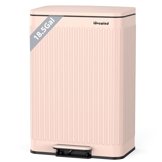 Lovewind Kitchen Trash Can, 18.5 Gallon / 70L Large Kitchen Garbage Can with Soft Close Lid – Pet Resistant, Removable Inner Bucket, Stainless Steel Trash Bin Perfect for Big Families, Pink