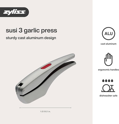 Zyliss Susi 3 Garlic Press - Garlic and Ginger Mincer - Built-In Cleaner - Garlic Crusher, Mincer and Peeler - Dishwasher Safe - Cast Aluminum