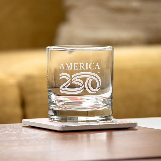 Rolf Glass 1776 10oz On the Rocks Whiskey Glass | America250™ Officially Licensed | America's 250th Anniversary Commemorative Glass | Made in the USA | Hand Engraved Logo | Packaged in Gift Box