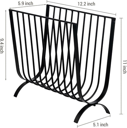 MyGift Matte Black Metal Magazine Rack, Deluxe Mid Century Wire Magazine Rack, Tabletop or Floor Standing Sling Basket for Magazines and Newspapers