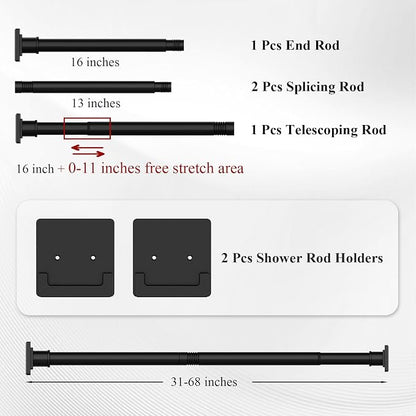 UIOSANRT Matte Black Shower Curtain Rod 31-68 inches, Stainless Steel Shower Rod & Tension Rod, Adjustable Tension Shower Curtain Rod for Bathroom, Windows, Closet