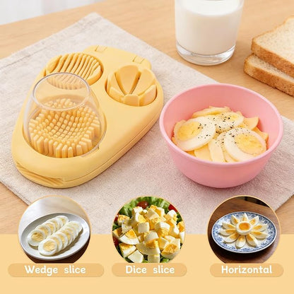 3-in-1 Egg Slicer for Hard Boiled Eggs, Multipurpose 3-Way Cutter with 3 Slice Modes, Heavy Duty Stainless Steel Chopper Tool for Strawberry, Mushroom, Grape, Cherry Tomato(COLOR:Yellow)