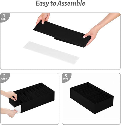 4 Packs T-shirt Drawer Organizers for Clothing,10 Grids Compartment Wardrobe Storage Box, Washable Clothes Organizer for Folded Clothes, T-shirt, Legging-Black