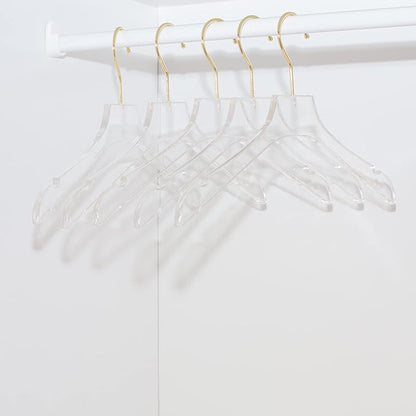 HomeCube USA Clear Acrylic Clothes Hanger with Gold Hooks – Heavy Duty Lucite Closet Organizer, Elegant & Sturdy for Shirts, Dresses, Coats, Suits & Boutique Use (20, Medium 15")