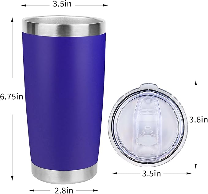 20oz Stainless Steel Tumbler with Lid, Travel Mug - Double Wall Vacuum Powder Coated Cup - Dark Blue, 1 Pack