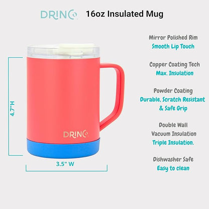 Drinco 16 oz Coffee Mug, Vacuum Insulated Camping Mug with Lid, Double Wall Stainless Steel Travel Mug Insulated Tumblers Coffee Mugs Coffee Cups Tea Cup (16oz Barn Red)