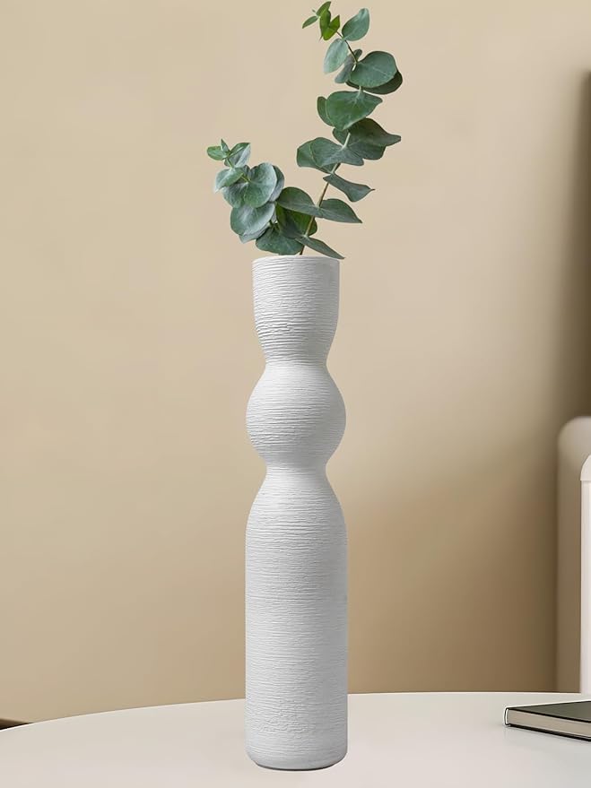 Tall Skinny Vase 15 Inch Thin Vases, Handmade Ceramic Flower Vase Modern Minimalist Style for Living Room, Home, Office, Centerpiece,Table, Wedding Party (White