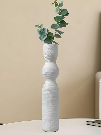 Tall Skinny Vase 15 Inch Thin Vases, Handmade Ceramic Flower Vase Modern Minimalist Style for Living Room, Home, Office, Centerpiece,Table, Wedding Party (White