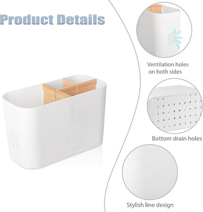 Toothbrush Holders for Bathrooms, Electric Tooth Brush Holder with Bamboo Dividers Kids Toothbrush and Toothpaste Organizer for Bathroom Countertop Accessories Storage, 4 Slots, White