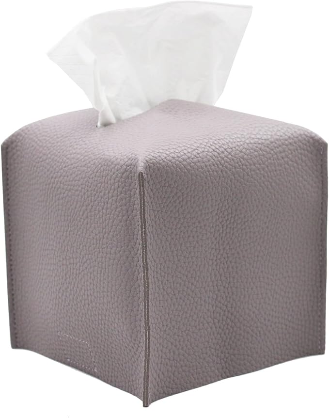 Livelab Tissue Box Cover, Square Decorative PU Leather Tissue Box Holder Modern Tissue Case Facial Paper Organizer Dispenser for Bathroom, Vanity Countertop, Night Stand, Desk 5X5X5'' | Light Purple
