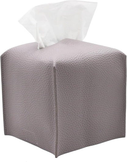 Livelab Tissue Box Cover, Square Decorative PU Leather Tissue Box Holder Modern Tissue Case Facial Paper Organizer Dispenser for Bathroom, Vanity Countertop, Night Stand, Desk 5X5X5'' | Light Purple